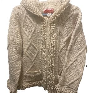 Womens hand knit Wool sweater with hood